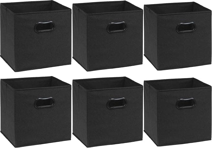 Simple Houseware Foldable Cube Storage Bins with Handles, 11-Inch, Black, 6-Pack, Fabric Cubes Organizer for Closet or Shelves thumbnail 7