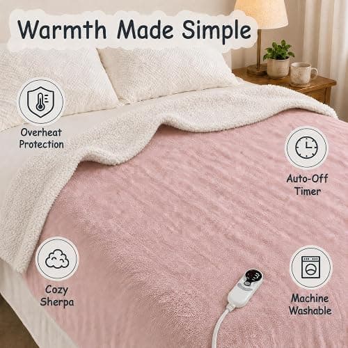 Soypipo Electric Heated Blanket 72"x84", 9 Heat Settings 10-Hour Auto-Off | Soft Flannel with Overheat Protection, Full Size Pink, Machine Washable, Fast Heating, Winter Comfort, for Couch & Bed thumbnail 7