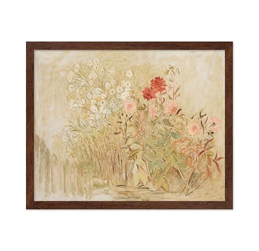 Poster Master Vintage Botanical Poster - Retro Floral Print - Gift for Artist, Florist - Country Flower Garden, Beautiful, Pastel Color, Aesthetic - Wall Decor for Bedroom, 16x20 Brown Framed - Image 1