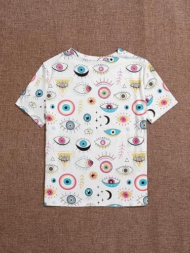 SOLY HUX Women's Casual Print Short Sleeve Tee Graphic T Shirt Top White Eye Print L thumbnail 2