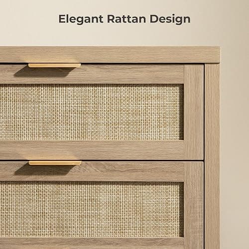 SICOTAS Rattan Dresser for Bedroom, 56.9" Wide 6 Drawer Dresser with Ample Storage, Dressers Large Chest of Drawers, Closet, Boho TV Stand for Bedroom (Reclaimed Light Oak, 1 Piece) thumbnail 6