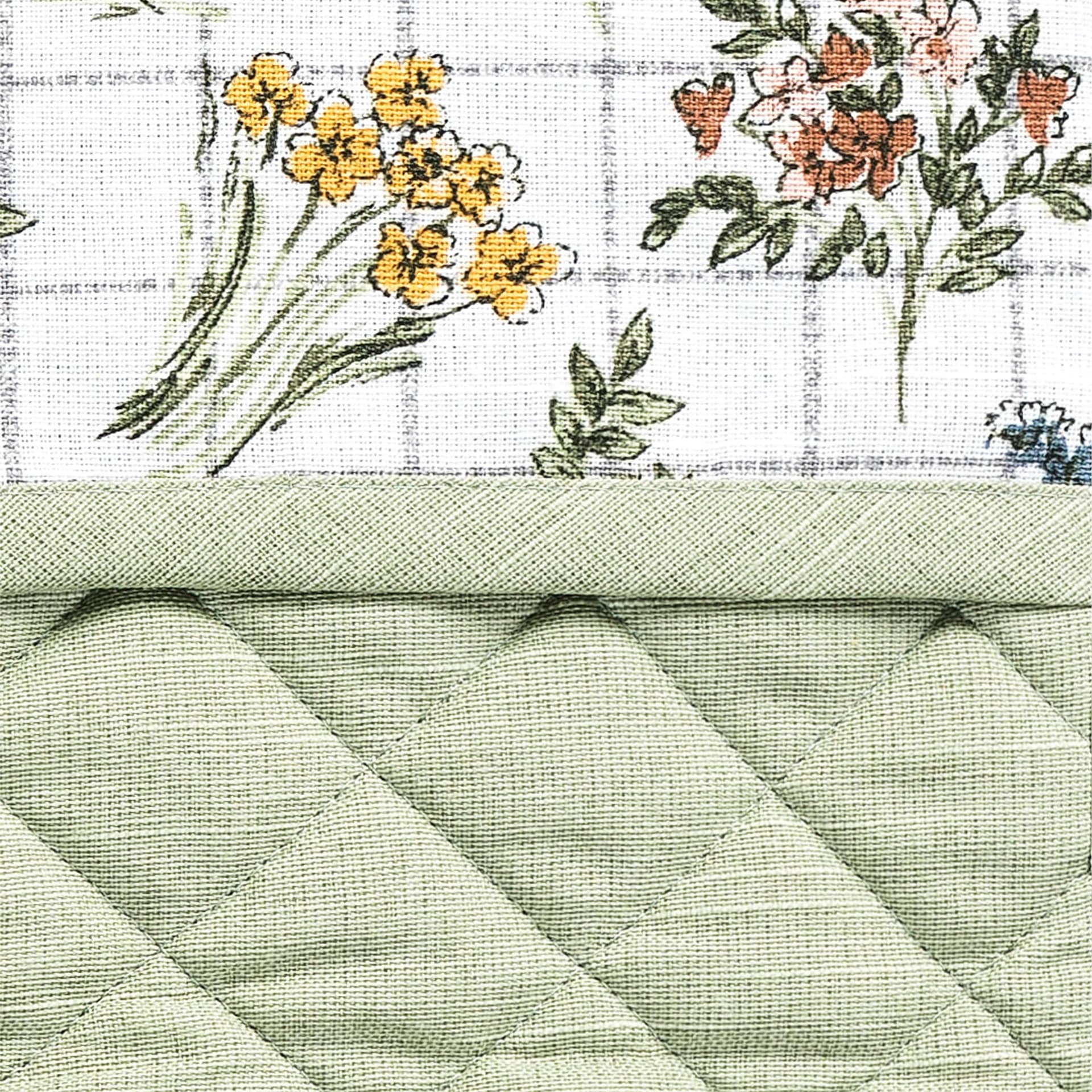 No. 918 Rhoda French Countryside Quilted Floral Print Double Oven Mitt, Sage Green thumbnail 5