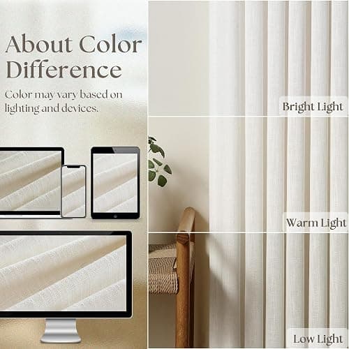 Natural Pinch Pleated Linen Curtains 84 Inch Length 2 Panels for Living Room Bedroom Textured Cream Ivory Birch Semi Sheer Boho Neutral Back Tab Pinch Pleat Hooks Rings Window Curtain 84 Inches Long thumbnail 5