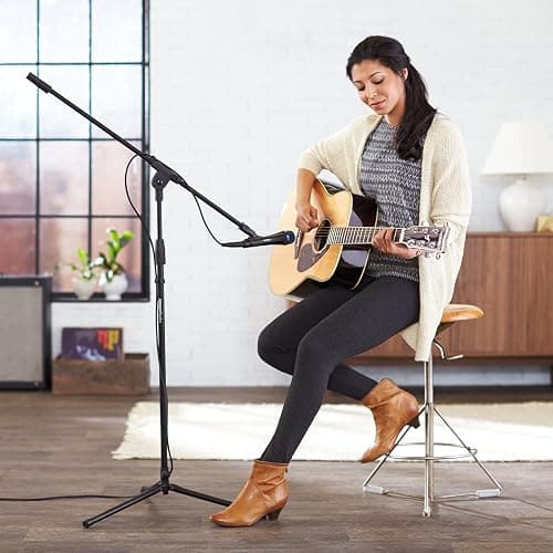 Amazon Basics Adjustable Boom Arm Height Microphone Stand with Tripod Base, Up to 85.75 Inches - Black thumbnail 2