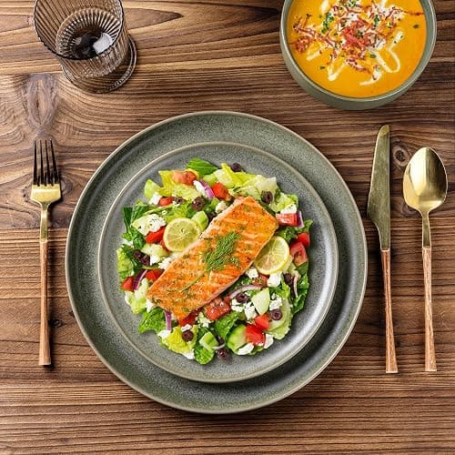 LERATIO Stoneware Dinnerware Sets for 6,Handcarft Ceramic Plates and Bowls Sets,Chip and Scratch Resistant Dishes, Dishwasher & Microwave Safe, Oven safe,Reactive Glaze-Green thumbnail 4