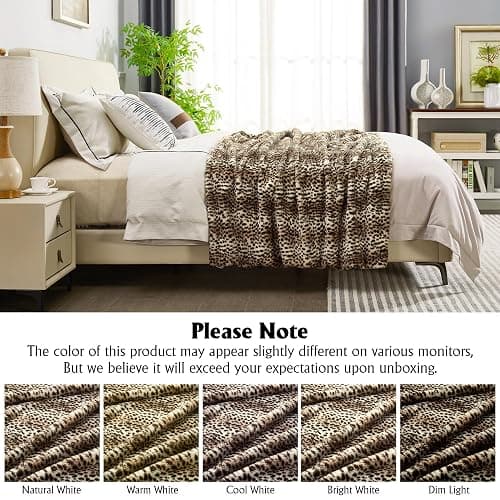 DREAMNINE Luxury Brown Cheetah Print Faux Rabbit Fur Blanket for Couch 50" x 60",Decorative Soft Thick Fluffy Leopard Furry Blankets, Warm Blankets for Winter,Animal Print Cozy Chic Fuzzy Lap Blanket thumbnail 5