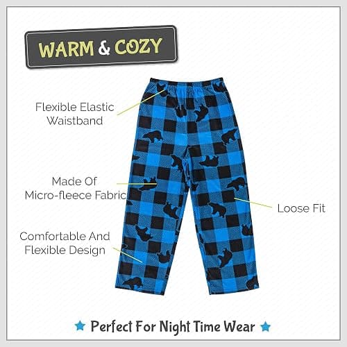 Mad Dog Boys Pajama Pants - Soft Fleece PJ Bottoms for Kids - Buffalo Plaid Lounge Pants, Warm & Comfy Microfleece 2PK Set thumbnail 2