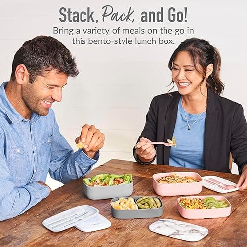 Bentgo Classic - Adult Bento Box, Stackable 3-Compartment Lunch Box with Removable Utensil Set and Sealing Strap, BPA-Free, Food Container Ideal for Meal Prep, Work, and On the Go (Gray) - Gray thumbnail 4