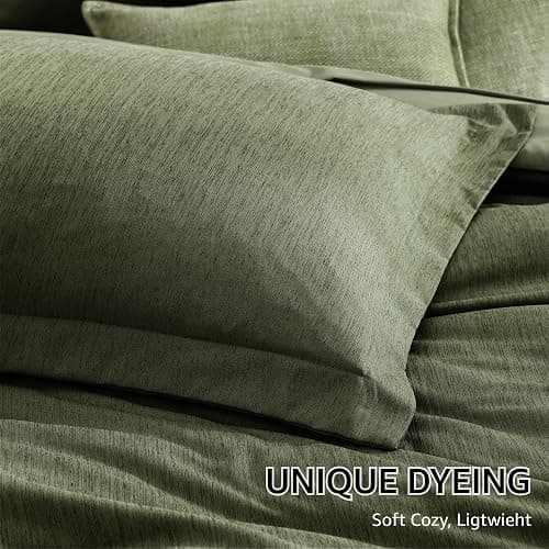 Monbix Twin XL Comforter Set Olive Green, Cationic Dyeing Bedding Set Reversible 5 Pieces, All Season Bed in a Bag with Comforter, Sheets, Pillowcase & Sham thumbnail 6