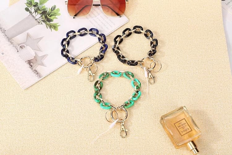 Junyuerly Stylish Wrist Lanyard Keychain Wristlet Key Chains Resin and Hardware Chains Link Gold Key Ring Bracelet for Women thumbnail 4