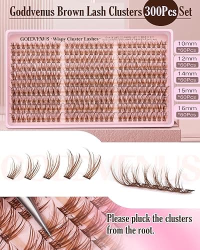 Brown Lash Clusters Natural For Soft Glam 300Pcs Wispy Lashes Cluster Eyelash Cluster Extensions C Curve Individual Lashes DIY Lash Extension Waterproof & Long - Lasting (10-16mm) thumbnail 7