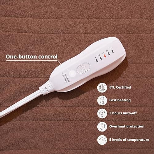 Heated Blanket-Electric Blanket,50"x60"Soft Heated Throw Blanket with 5 Heating Levels & 3 Hours auto-Off,Over-Heat Protection Fast-Heating,Machine Washable（Nut） thumbnail 3