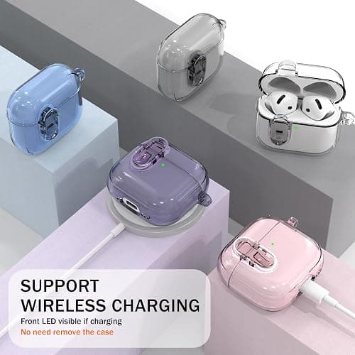 MHYALUDO for AirPods 4th Generation Case Cover 2024, Military-Grade Shockproof, Soft TPU Highly Transparent Anti-Yellowing for AirPods 4 Case with Cleaning Kit & Cute Round Buckle, Crystal Purple thumbnail 6
