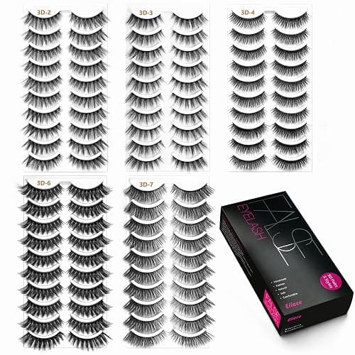 Eliace Eyelashes, (50 Pairs,5 Styles) Luxurious Faux Mink Lashes Natural Look Wispy Fluffy Handmade Cat Eye False Lash Pack, False Eyelashes Set, Fake Lashes Strips, Makeup Fake Eyelashes Pack thumbnail 2