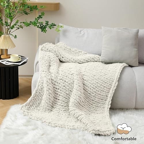 Cozyful Chunky Yarn for Hand Knitting - #10 Chunky Chenille Yarn, Jumbo Big Thick Chunky Yarns for Crocheting, Super Bulky Chunky Knit Blanket Yarns, 8 Skein (25 yds 8 oz Each Skein), Beige White thumbnail 2