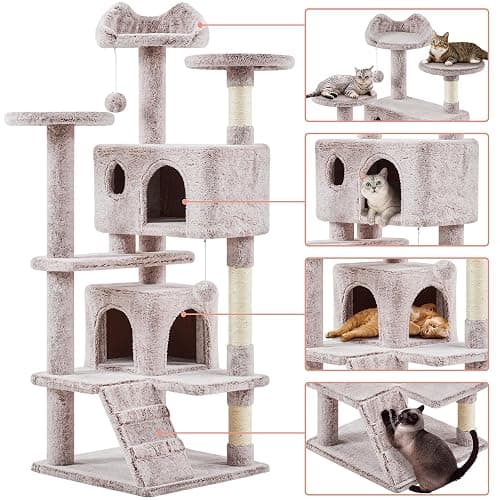 Yaheetech 54in Cat Tree, Cat Tower with Double Cat Condo, Sisal Scratching Posts, and Dangling Balls, Cat Furniture Kitten Play House thumbnail 4
