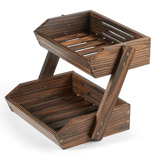 NAGAWOOD Large Capacity 2-Tier Wooden Fruit Basket, Durable Acacia Wood, 10.5" Tall, Spacious for Produce, Vegetables, Bread Storage and Home Kitchen Countertop - Image 1