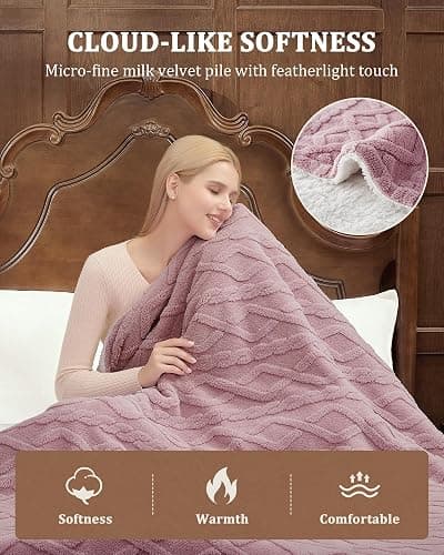 CAROMIO Heated Throw Blanket - Thick Tufted Sherpa Electric Blanket Throw with 10 Heating Levels and 10 Time Settings, ETL Certified Machine Washable Fast Heating Blanket Throw 50"×60", Dusty Pink thumbnail 7