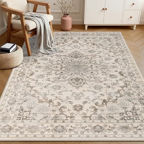 ExpediX 5x7 Area Rugs Living Room: Washable Rug for Bedroom Brown Beige | Boho No Slip Stain Resistant Rug Soft Indoor Decor Floor Floral 5x7 Area Rugs for Dining Room, Nursery, Hallway, Home Office thumbnail 3