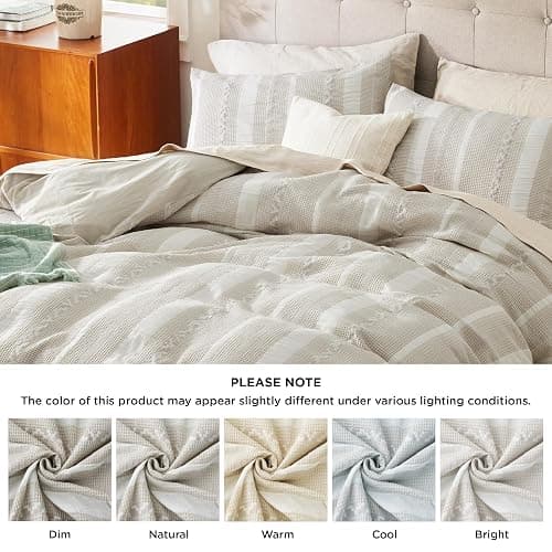 Bedsure Waffle Weave Duvet Cover King - 100% Cotton Boho Duvet Cover with 2 Pillowcases - Linen Color Textured Comforter Cover with Zipper Closure (King, 104"x90") thumbnail 6