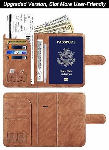 Airtag Passport Holder Cover Wallet Travel Essentials Leather Rfid Blocking Case Vacation Luggage Must Haves Travel Accessories for Men Women (117#Brown) thumbnail 3