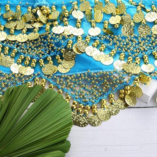 ORAZIO 4 Sets Women's Belly Dance Accessories, Hip Scarf Wrap Belt, Small Coins Hair Chain Tassel Anklet Bracelet thumbnail 2