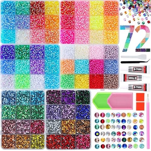 LERBOU Bedazzling Kit 54000PCS Rhinestones & 12 Colors Half Pearls, 48 Colors 3mm Flatback Gems Set with Tweezers & Tools for Nail Art, Crafts & DIY Decoration - Image 1