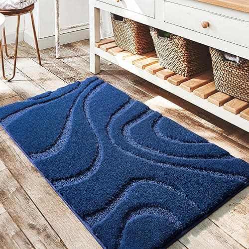 DEXDE Bathroom Rugs Mat, Soft Plush Shaggy Microfiber Bath Rug Non Slip Bath Mats for Bathroom Floor Machine Washable Absorbent Carpet for Shower Tub, Navy Blue 20"x32" - 1'8" x 2'8" (Rectangular) - Blue