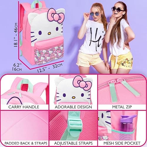 Hello Kitty Sanrio Backpack for Girls Tweens Kawaii Rucksack School Bag Lightweight Teens Anime Daypack for PE Sports Holiday Travel Sleepovers thumbnail 6