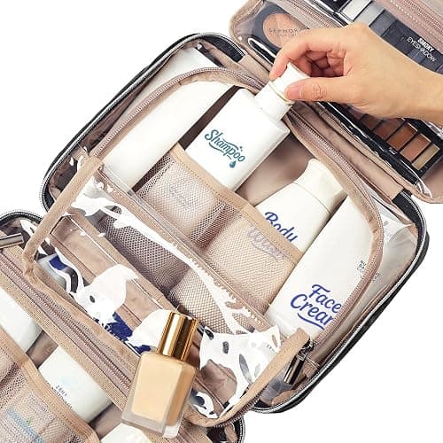 NISHEL Travel Toiletry Bag for women, Portable Hanging makeup Organizer | for Travel-Sized Shampoo, Conditioner, Brushes Set, makeup Accessories, Medium Size, Black thumbnail 5