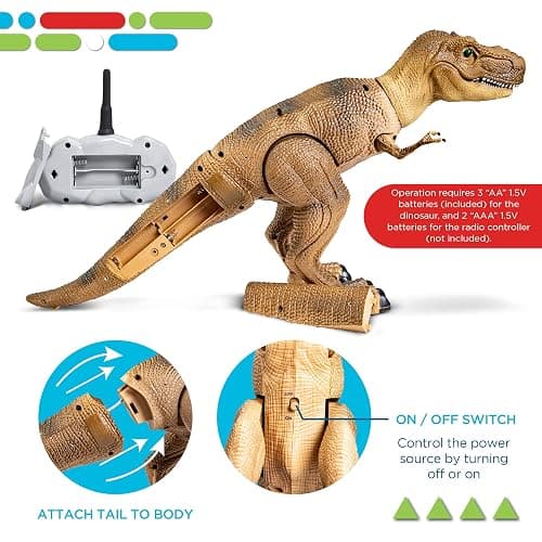 Discovery™ Remote Control T-Rex Dinosaur – Realistic Jurassic RC Action Figure with Walking Legs, Roaring Sounds, Chomping Mouth| Dinosaur Toys for Kids| Boys Toys RC Car Gift| Fun Dino for Ages 6+ thumbnail 6