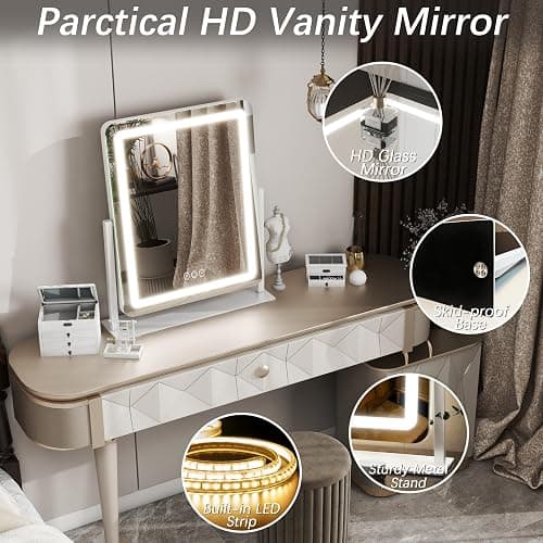 FENNIO Vanity Mirror with Lights 22 Inch- LED Lighted Makeup Mirror,Large Makeup Mirror with Lights,Touch Screen with 3-Color Lighting,Led Mirror Makeup,Dimmable(White) thumbnail 6