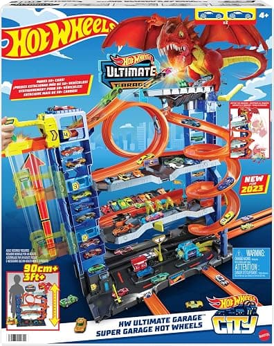 Hot Wheels City Ultimate Garage Track Set with 2 Die-Cast Toy Cars & Car-Eating Dragon, Stores 50+ Vehicles, 4 Levels thumbnail 6