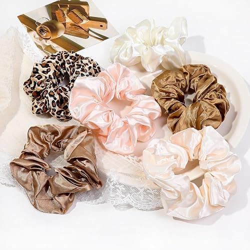 16 Scrunchies for Women - Satin Hair Ties and Bands, Big Ponytail Holders for Thick, Curly Hair, Cute No-Crease Pony Tails, No Damage thumbnail 4