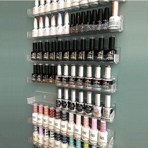 YMVV Clear Acrylic Nail Polish Rack Wall Mounted Shelf,6 Pack Organizer with Unique Wavy Lines,Nail Supplies for Techs,Great Display Salons Retailers thumbnail 2