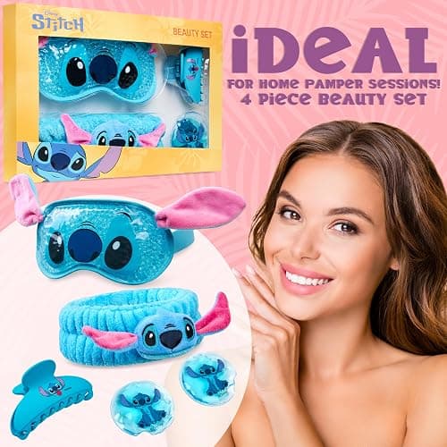 Disney Stitch Beauty Accessories Set with Cooling Eye Mask Gel Eye Pads Fluffy Skincare Headband Hair Claw Clip Relaxing Beauty Gifts for Women (Blue) thumbnail 4