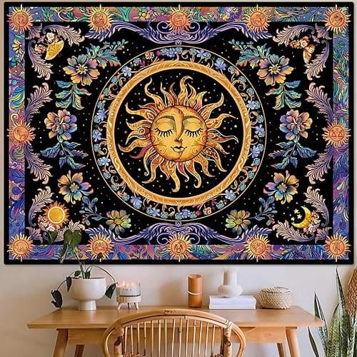 Accnicc Sun and Moon Tapestry Psychedelic Floral Plant Tapestries for Bedroom Aesthetic Hippie Boho Flower Tapestry Wall Hanging for Dorm Living Room (48'' × 36'') thumbnail 6