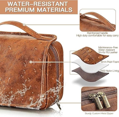 Elviros Hanging Toiletry Bag for Men Travel Essentials 3-in-1 Large Waterproof Dopp Kit PU Leather Shaving Bag with Separate Compartments for Grooming and Toiletries Mens Gift thumbnail 5