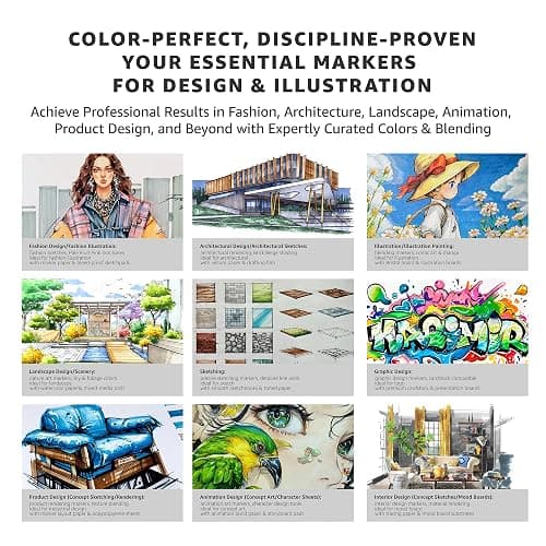 Bianyo 366 Colors Dual Tip Professional Alcohol Markers Set, Brush and Fine Tips for Illustration Portraits Comics Fashion Architecture, Includes Carry Bag with Shoulder Strap thumbnail 10