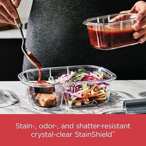 Rubbermaid Brilliance Meal Prep Containers, 2-Compartment Food Storage Containers, 2.85 Cup, 5-Pack, BPA-Free, Clear/Grey thumbnail 2