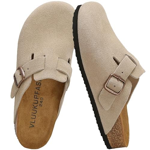 VLUUKUPFASIN Women's Genuine Suede Clogs for Women Men Slip On-Arch Support Comfortable Mules & Potato Shoes with Adjustable Buckle Casual Footwear Unisex - Image 1