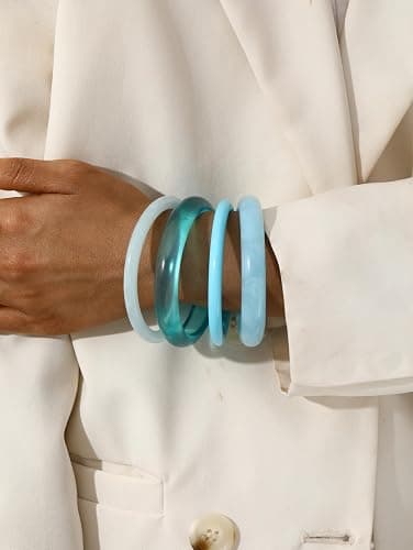ÌF ME Acrylic Bangles Bracelets for Women, Irregular Acrylic Resin Chunky Bracelets Geometric Fashions Thick Statement bangle Set thumbnail 4