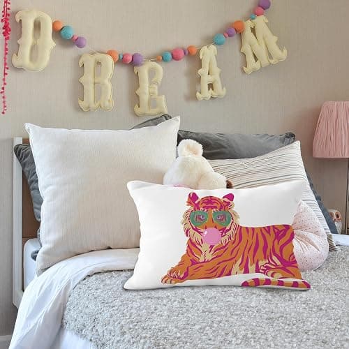 YeiHe Pink and Orange Tiger Pillow Cover 12x20, Coquette Trendy Preppy White Tiger Throw Pillow Covers, Coquette Room Decor, Preppy School Supplies thumbnail 4