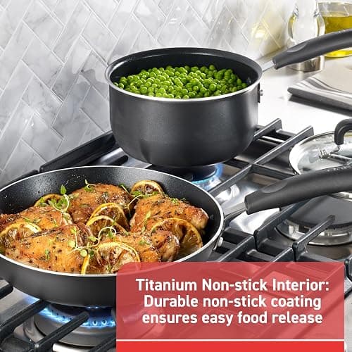 T-fal Signature Nonstick Cookware Set 12 Piece, Oven Broiler Safe 350F, Pots and Pans, Kitchen Cooking Set w/Fry Pans, Saucepans, Saute Pan, Dutch Oven, Griddle, Kitchen, Home, Dishwasher Safe, Black thumbnail 3