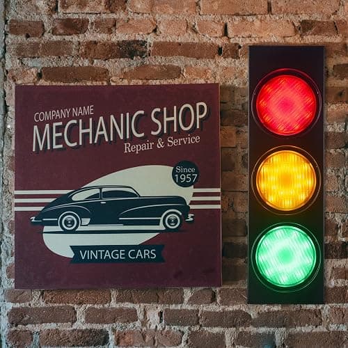 PANLAVIE Traffic Light Wall Lamp Remote Control Retro Kids Bedroom Stop Light, Plug in Industrial LED Wall Sconce, 18.5’’ Vintage Fun Signal Lights for Home Office Bar Garage Car Room Decor Christmas thumbnail 4