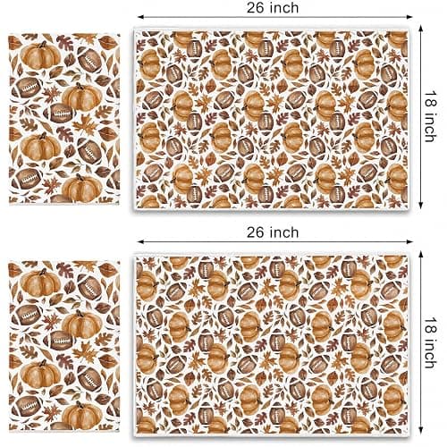 Fall Football Kitchen Towels Set of 2, Pumpkin Leaves, 18 x 26 in | Set of 2 fall kitchen towels with football, pumpkin and maple leaf designs for game day or Thanksgiving decor thumbnail 2