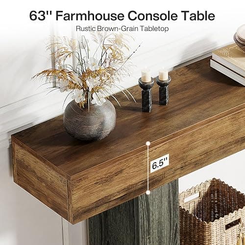 Tribesigns 63" Console Table, 2-Tier Entryway Table with U-Shaped Base | Narrow Long Sofa Table Behind Couch Table for Living Room, Hallway, Vintage Brown & Gray thumbnail 5