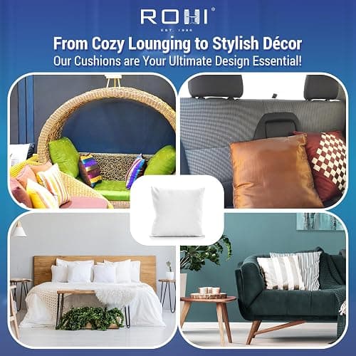 Rohi Set of 4 Hypoallergic Cushion pads - White polyster square Cushions - Standard stuffer pack of Cushion inserts (45x45 CM.) thumbnail 5
