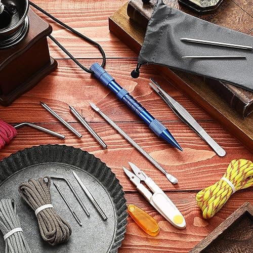 Ferraycle 12-Piece Paracord Fid Set - Stainless Steel Knotter Tools, Marlinspike Set, Lacing Needles, Smoothing Tool for Leather or Paracord Work (Dark Blue) thumbnail 6