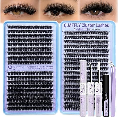 QUAFFLY Lash Extension Kit - Reusable Cluster Lashes Extension Kit with 666 PCS Fluffy Lash Clusters and Tweezers & Bond&Seal & Remover, Natural DIY Lash Clusters for Beginners (60+80+100-kit) - Image 1